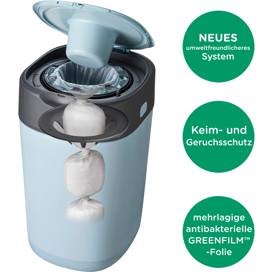 Tommee Tippee Twist & Click Advanced  Windeleimer, inkl. einer Kassette mit nachhaltig gewonnenem, antibakteriellem Greenfilm in blau