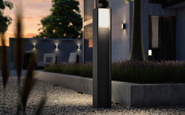 Lampadaire extérieur Turaco Philips Hue E27 H.81,5x 14,6 cm IP44 806lm noir