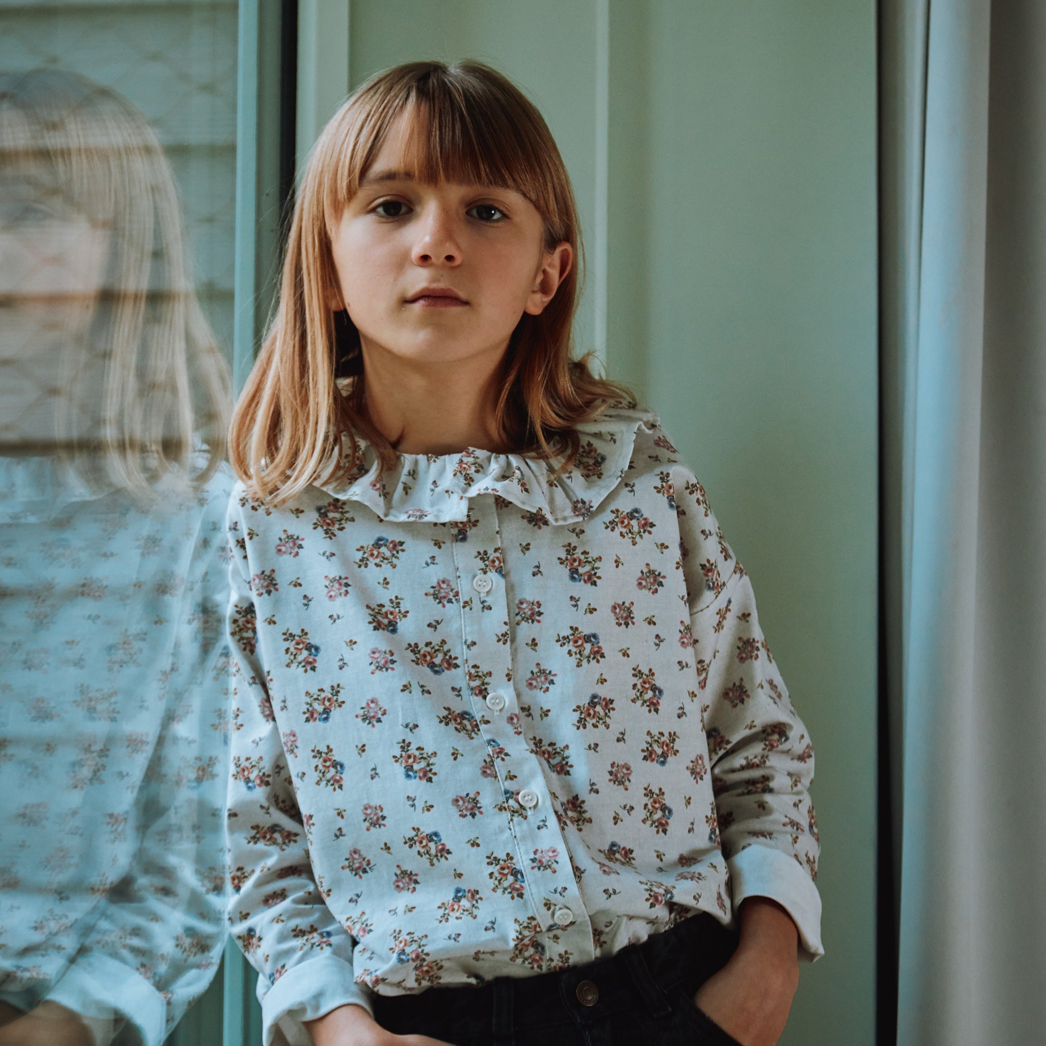 Bluse Colchique Motif Fleuri Rose Gris