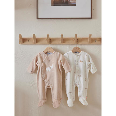 Pyjama dors bien velours beige Bali 00m Bali Moka et Snow - NOUKIE 'S
