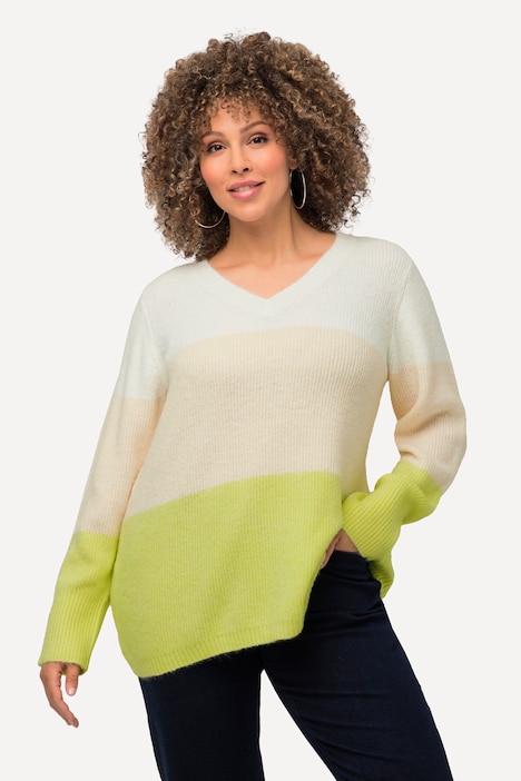 Pullover, Blockstreifen, V-Ausschnitt, Langarm
