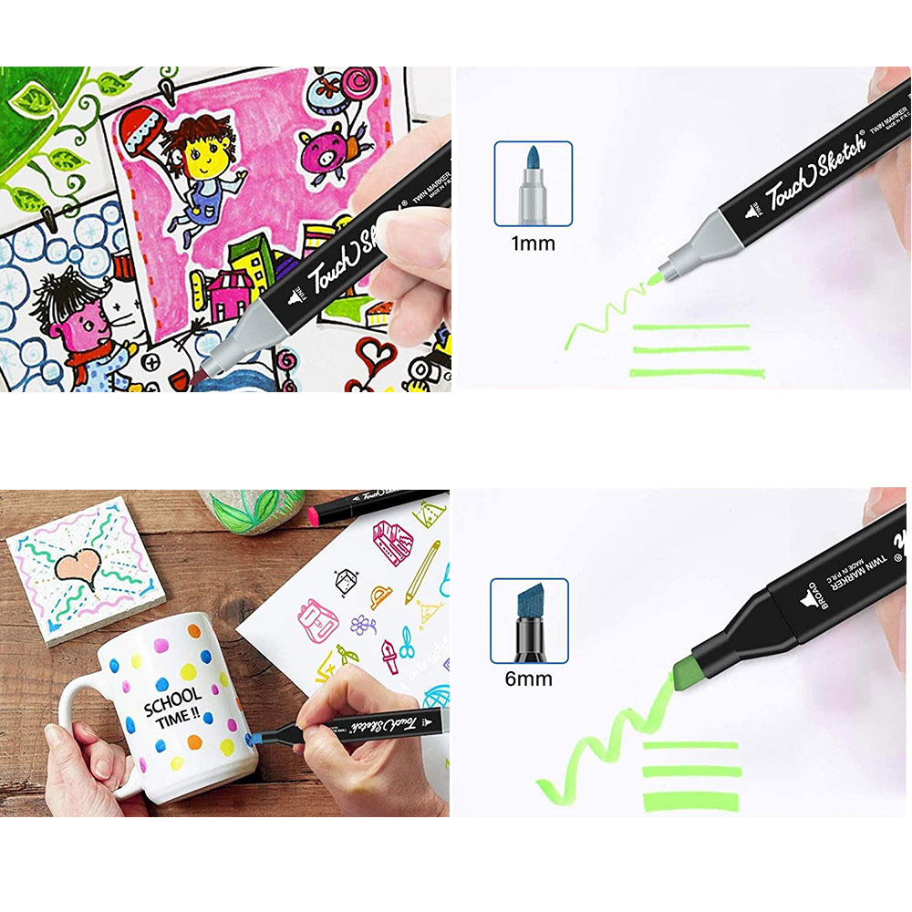 (40er Set) Wasserfeste Acryl Filzstifte Touch Fly Permanent Marker Doppelspitz Mal Stifte   Tragetasche