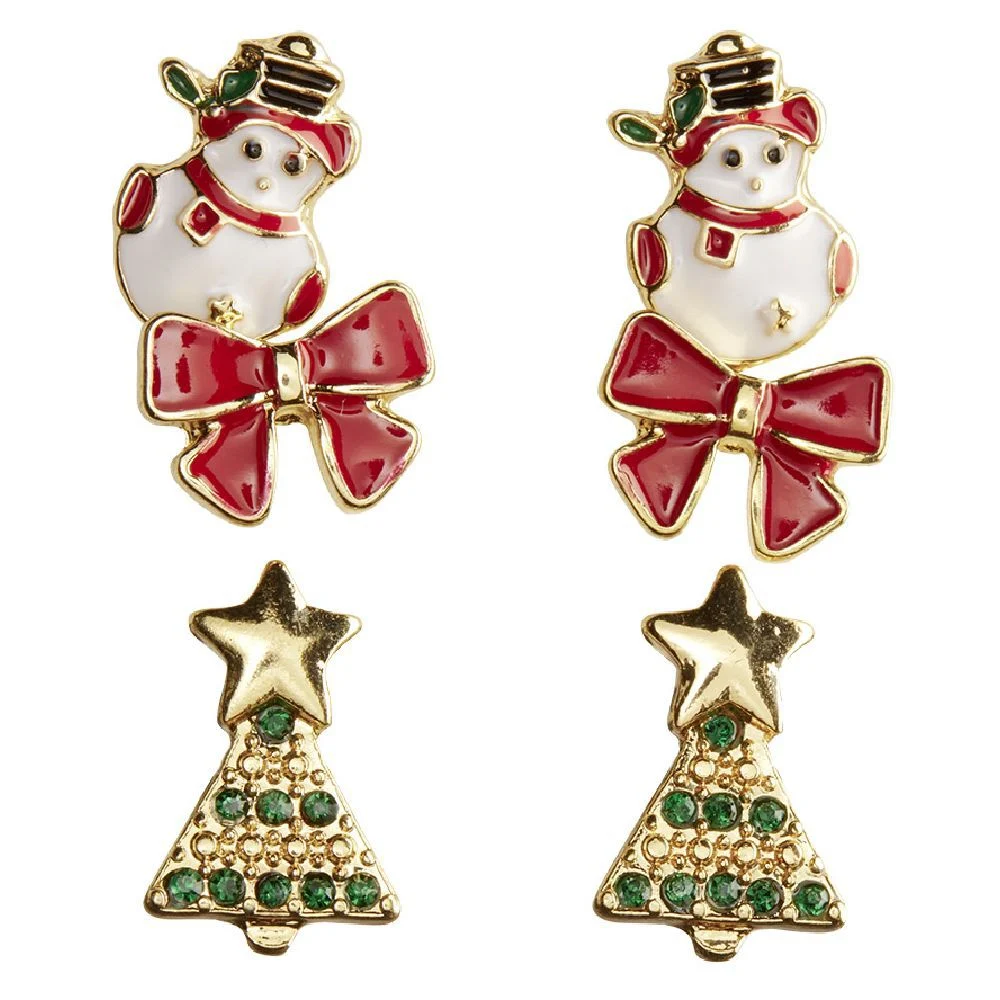 Boucle d'oreille Noël x3 sapin - noeud papillon - bonhomme de neige