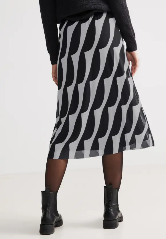 Mesh Midirock mit Print - Black