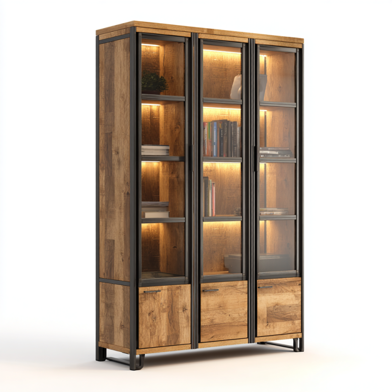 Vitrine en bois et métal avec éclairage LED - Unlimited