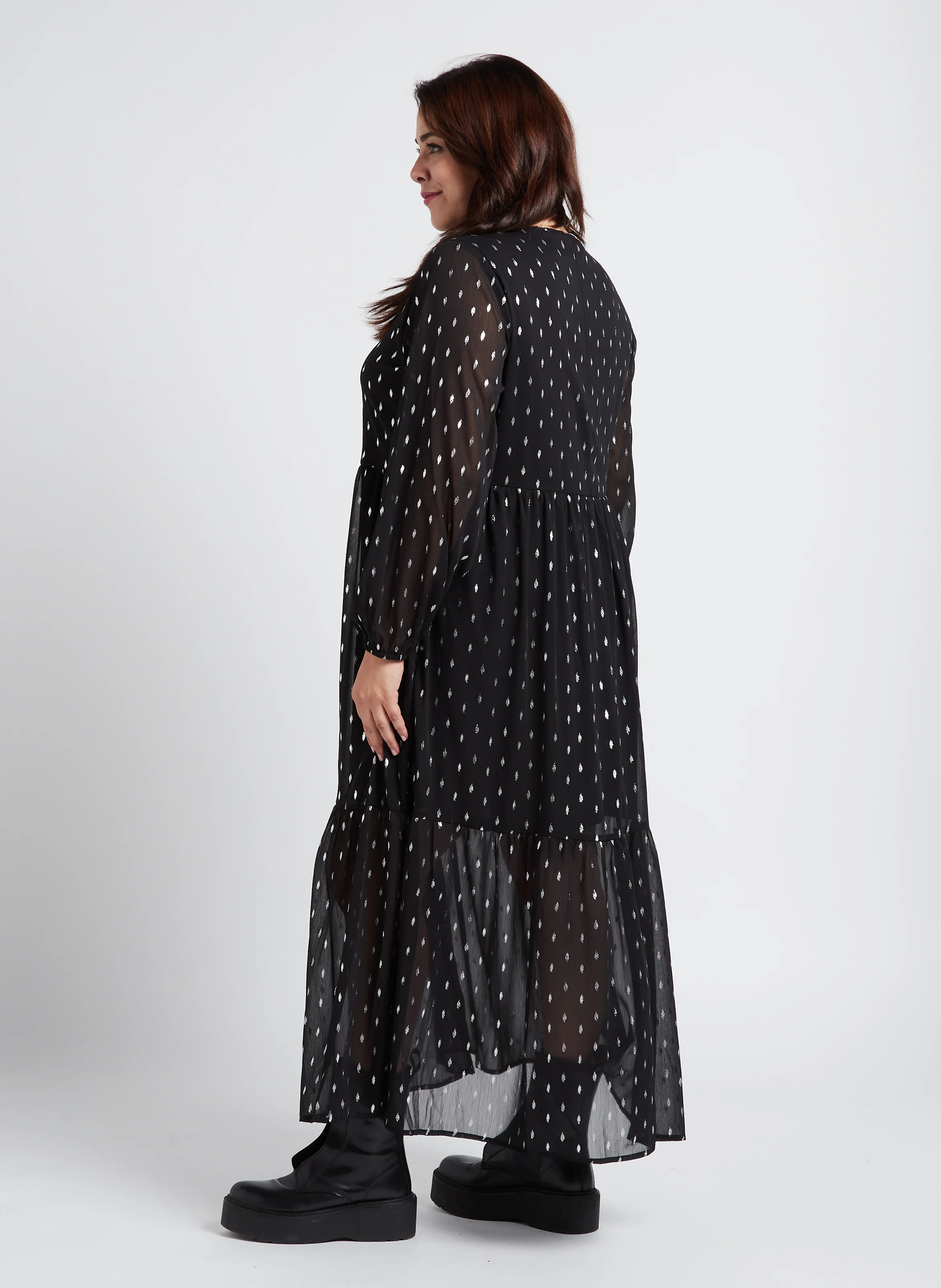MINJA - Robe longue ample col V | Noir