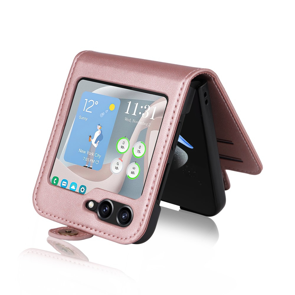 Samsung Galaxy Z Flip7 FE / Z Flip6 Leder Tasche Flip Cover mit Kartenfächer - Roségold