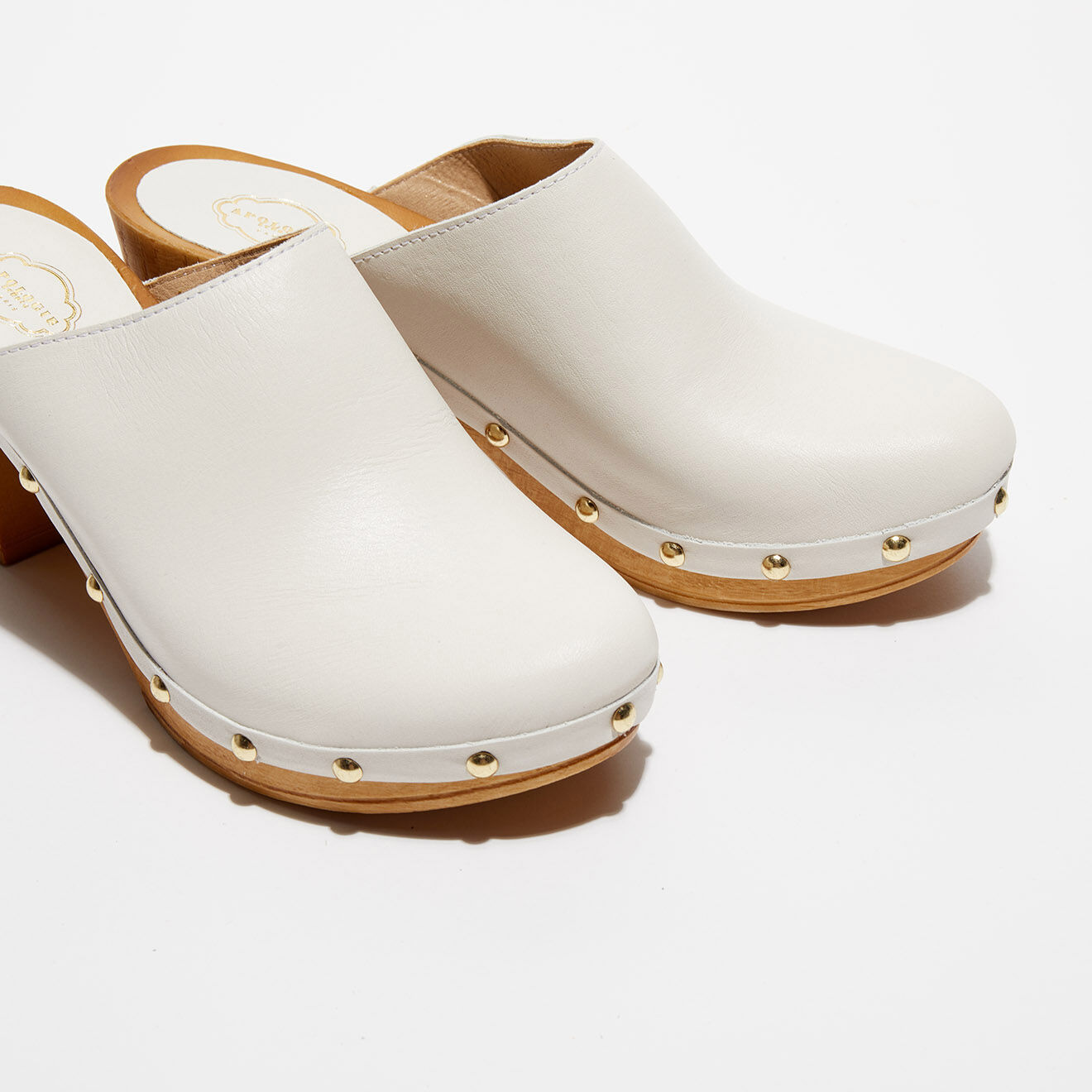 Apologie Studio Sabots en Cuir Jill blanc cassé - Talon 8 cm