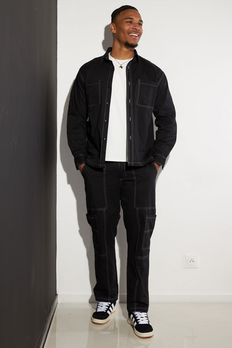 Ensemble 2 pièces chemise + pantalon noir à coutures apparente