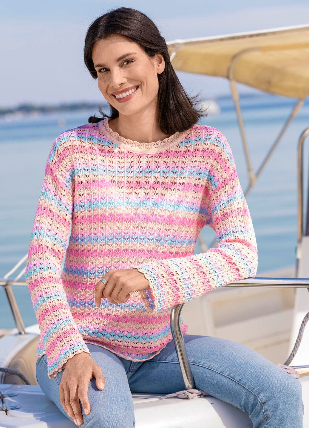 Pullover mit Ajourmuster im Ringeldessin