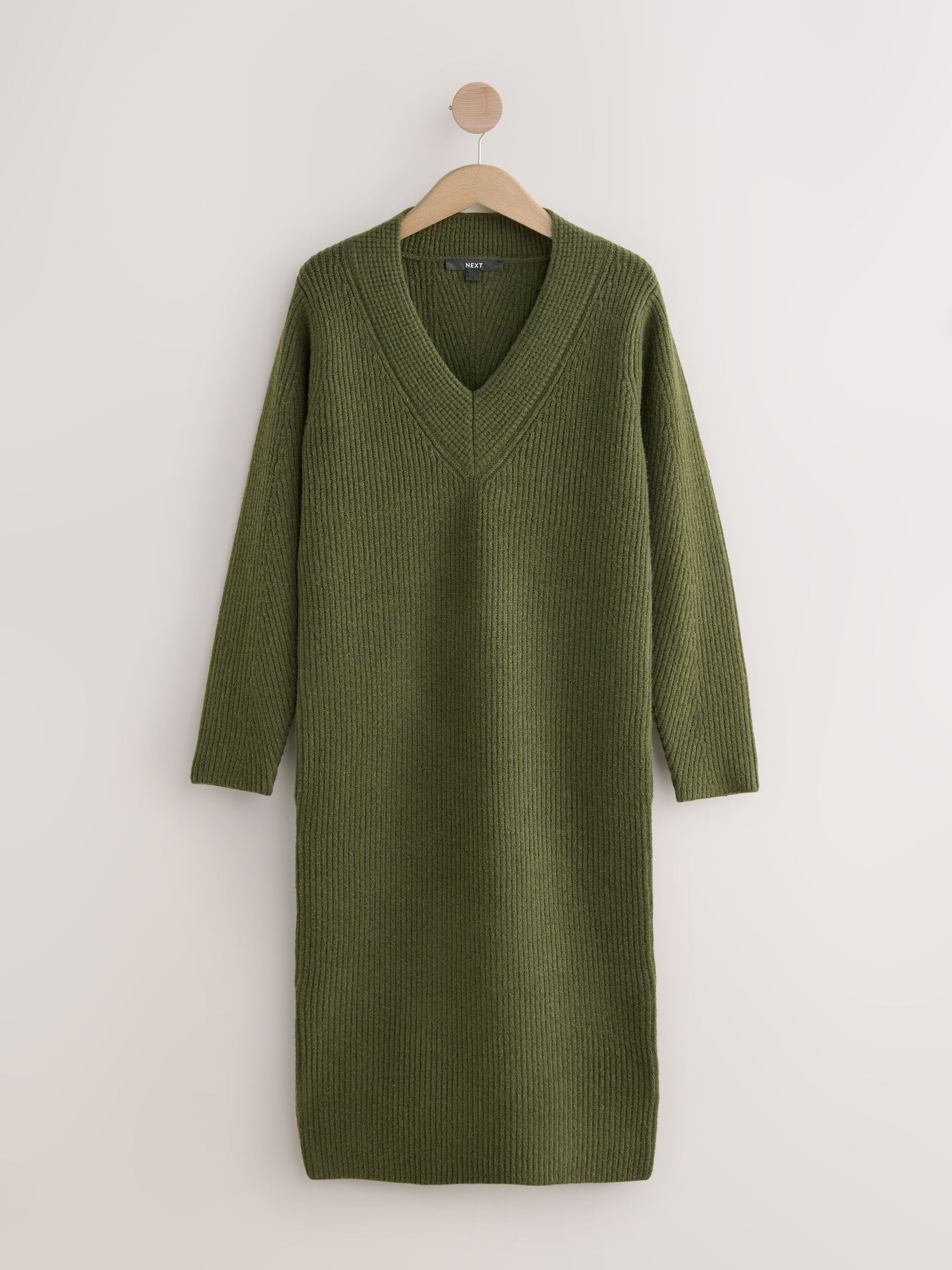 Kakigroen - Super Soft V-Neck Midi Dress With Wool