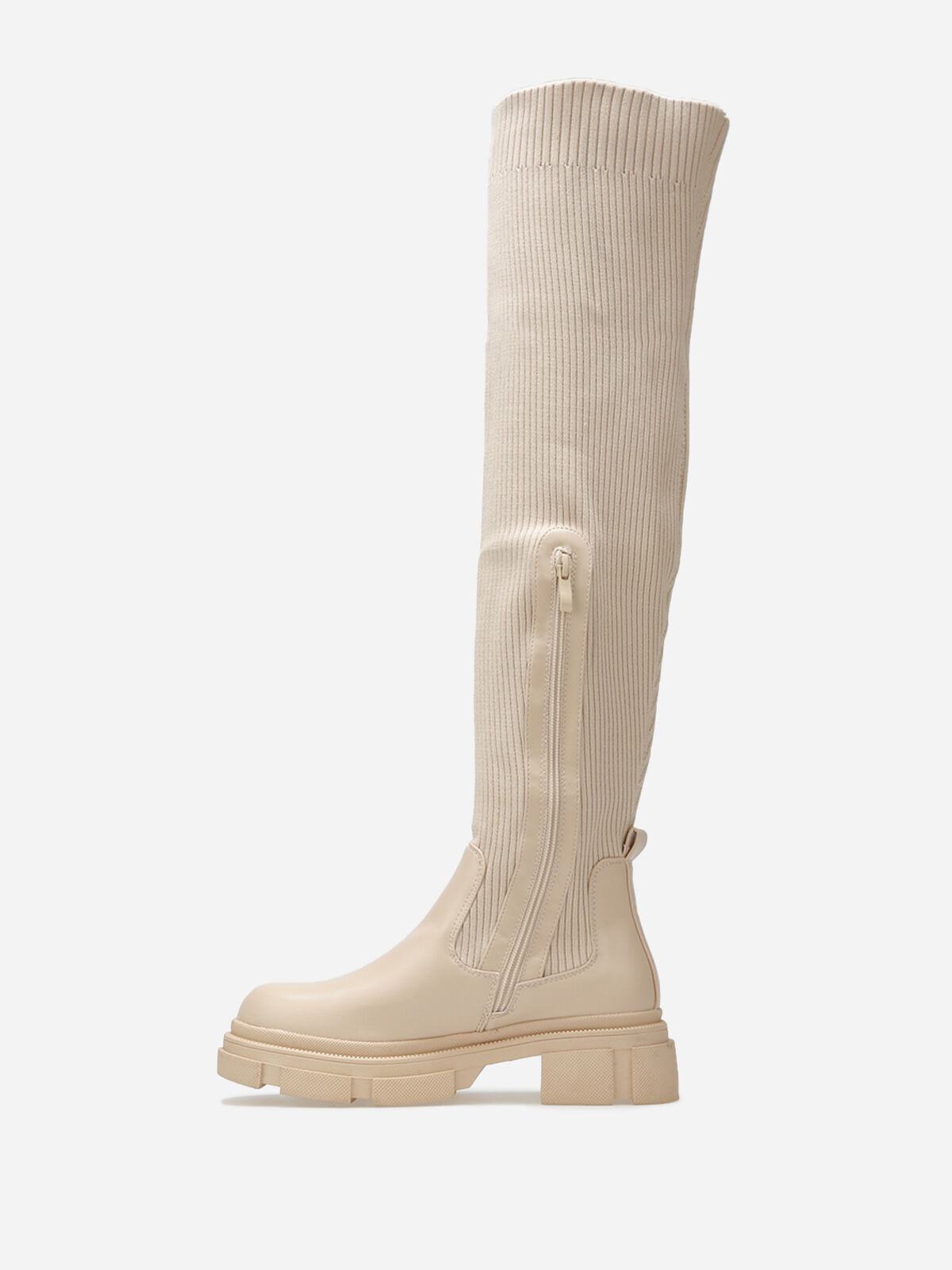 Cuissardes bi-matières à semelle chuncky- Beige