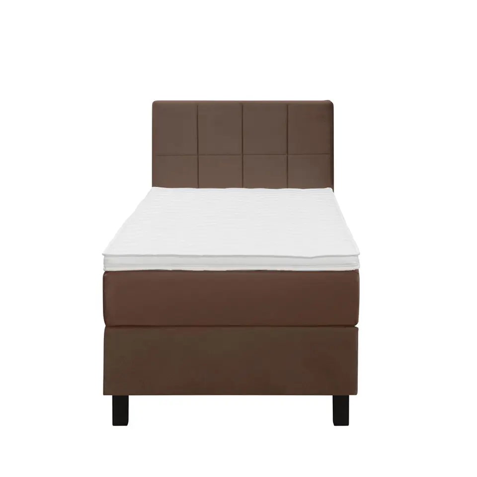 Boxspring Liv geblokt - bruin - 90x200 cm - vierkante poot