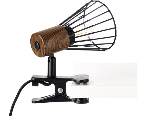 Klemlamp, 1-lichts, HxBxD 18x8x14 cm, kleur Manama hout - donker/zwart mat, met inline snoerschakelaar