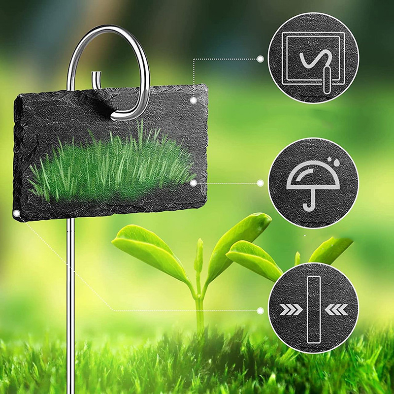 (40x10cm) Schiefer Pflanzenschild Wasserabweisende Steck Etikette für Blumenkasten / Beet - Schwarz