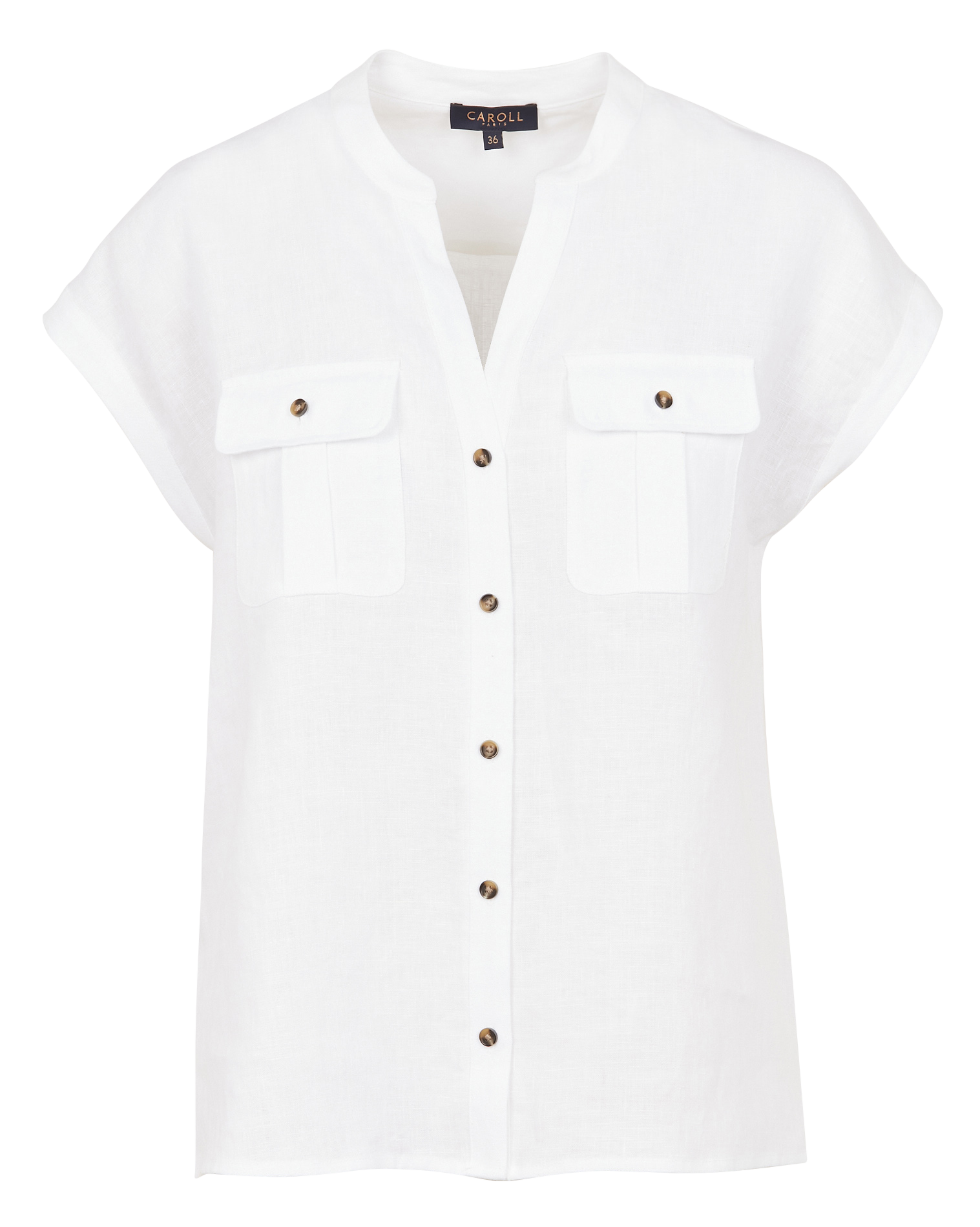 GINA - Blouse ample à col tunisien en lin | Blanc