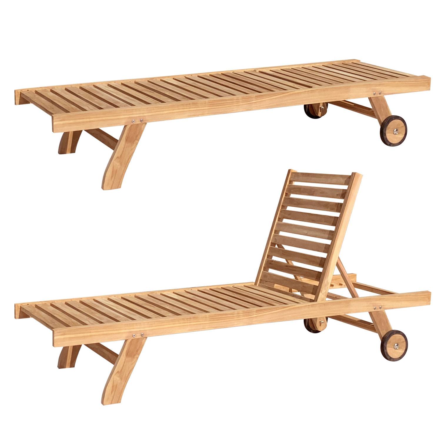Salento - ensemble chaise longue à roulettes et table basse carrée 45x45 en teck - mobilier de jardin - mobilier extérieur/intérieur