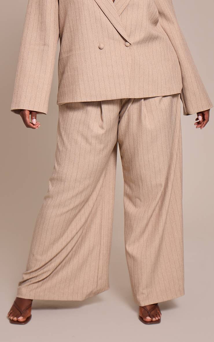 Taupe Pantalon Large À Pinces Et Rayures Tennis Grande Taille Ensemble Coordonné