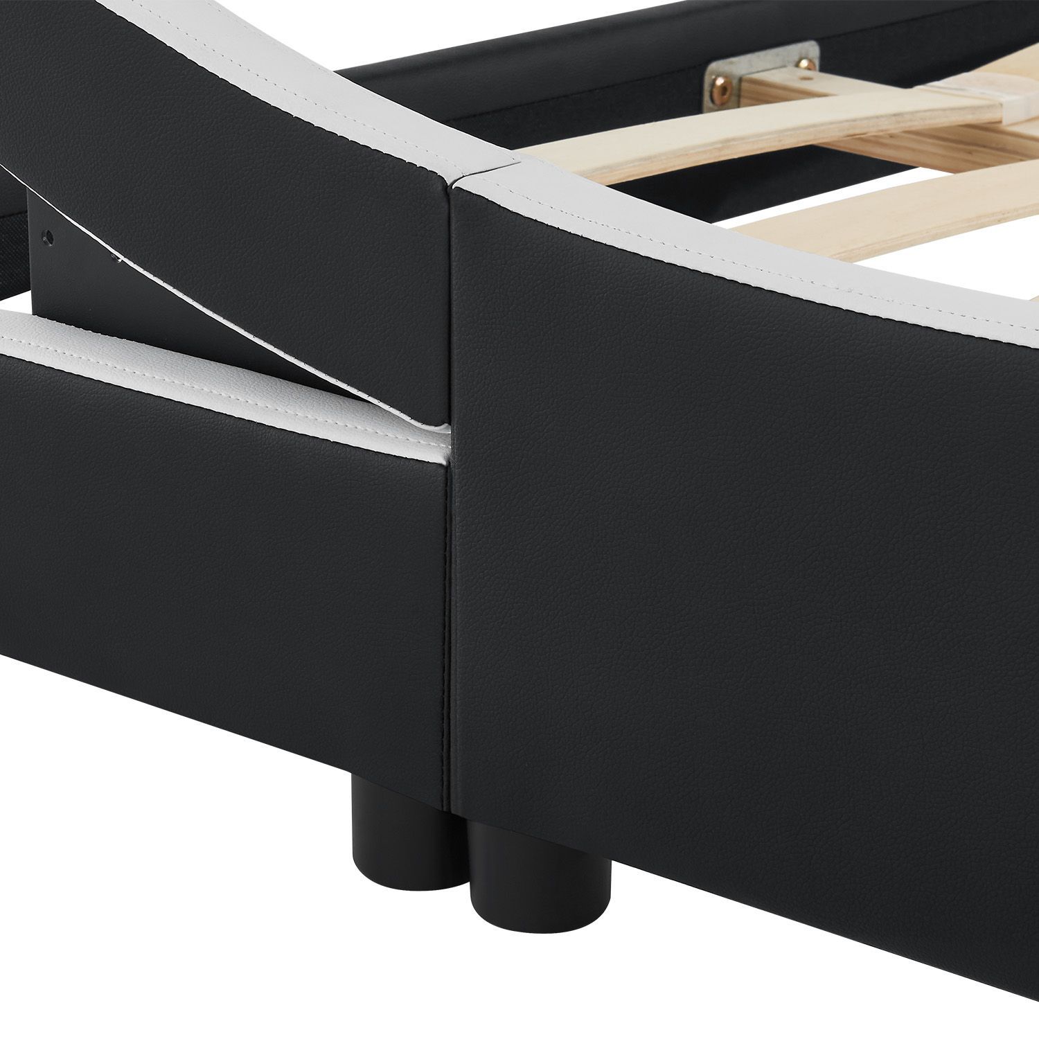 Juskys Polsterbett Bett Valencia 180 x 200 cm schwarz mit Kaltschaummatratze Doppelbett mit LED