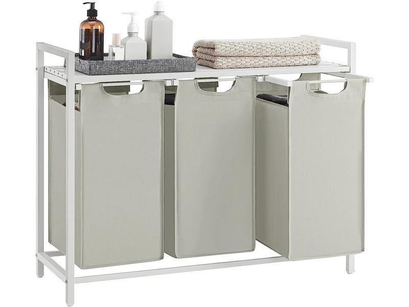 VASAGLE Wäschekorb  mit Ablage 3 x 38 l, Weiss Wäschesammler