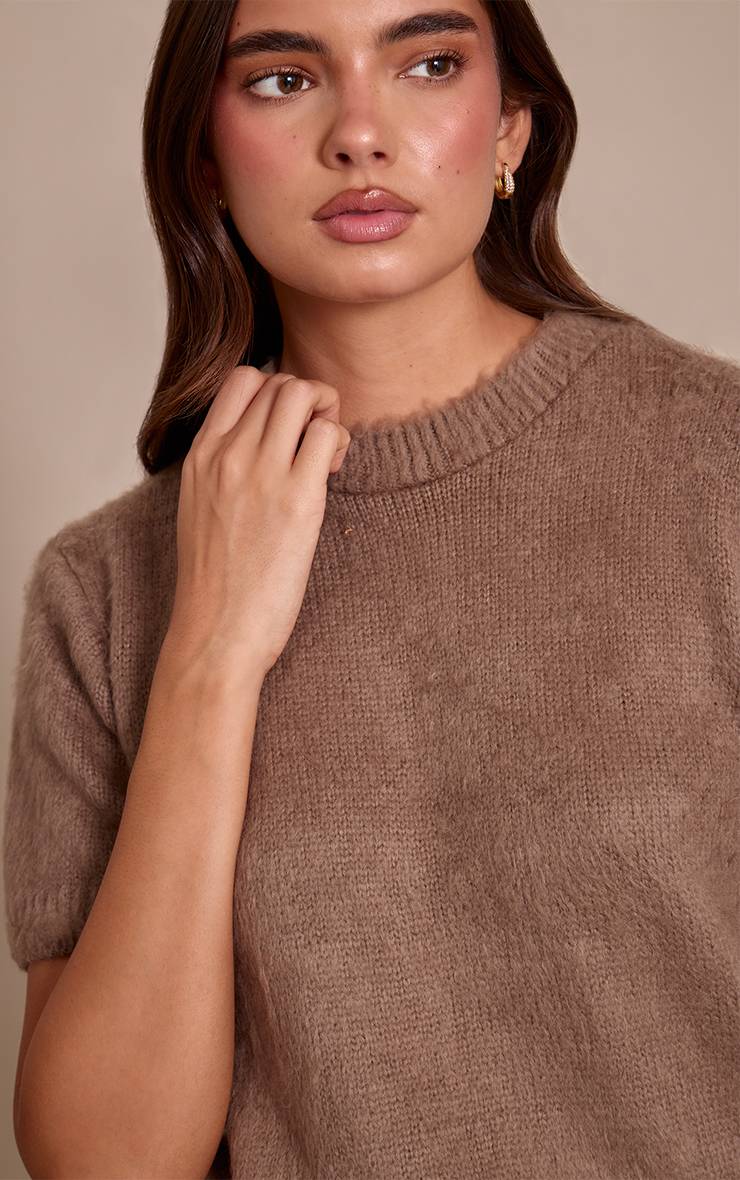 Taupe T-shirt En Maille Brossée