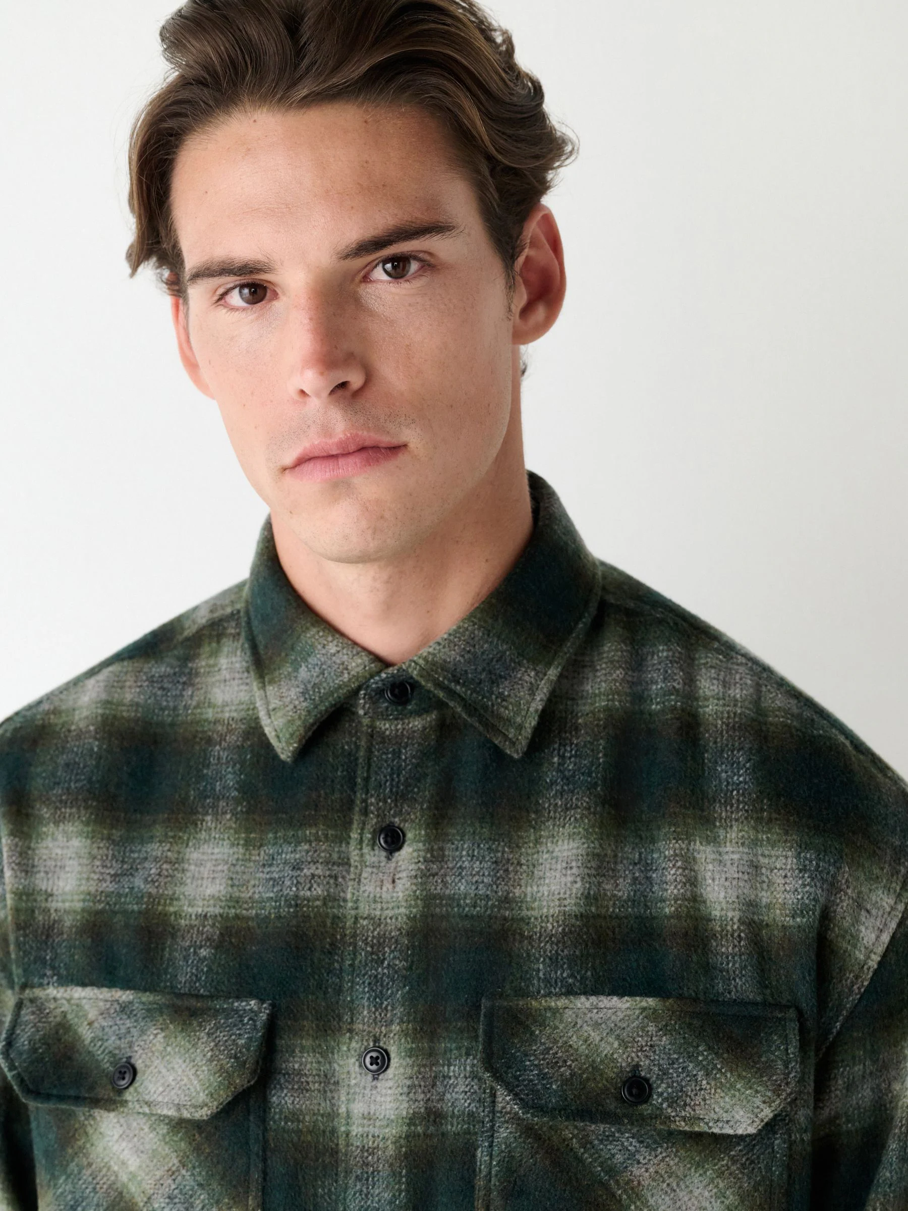 Groen - Twin Pocket Long Sleeve Check Overshirt