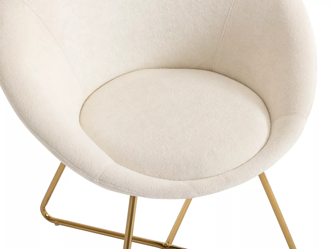 Chaise en tissu bouclette et métal doré - Blanc - BURBAN