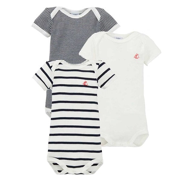 Bodies ML 3 Pack White/Navy/Stripes - Petit Bateau