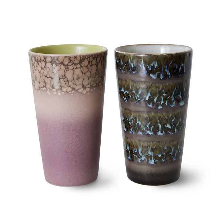 HKliving - 70's Latte Macchiato Becher, 280 ml, forest (2er-Set)