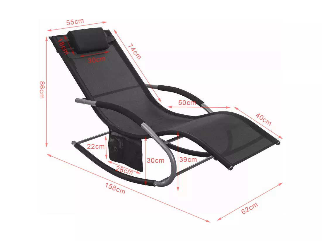 SoBuy OGS28-Sch Fauteuil à Bascule en Métal Chaise Longue Transat de Jardin Transat de Relaxation Bain de Soleil Rocking Chair - Repose-Pieds Intégré - Noir