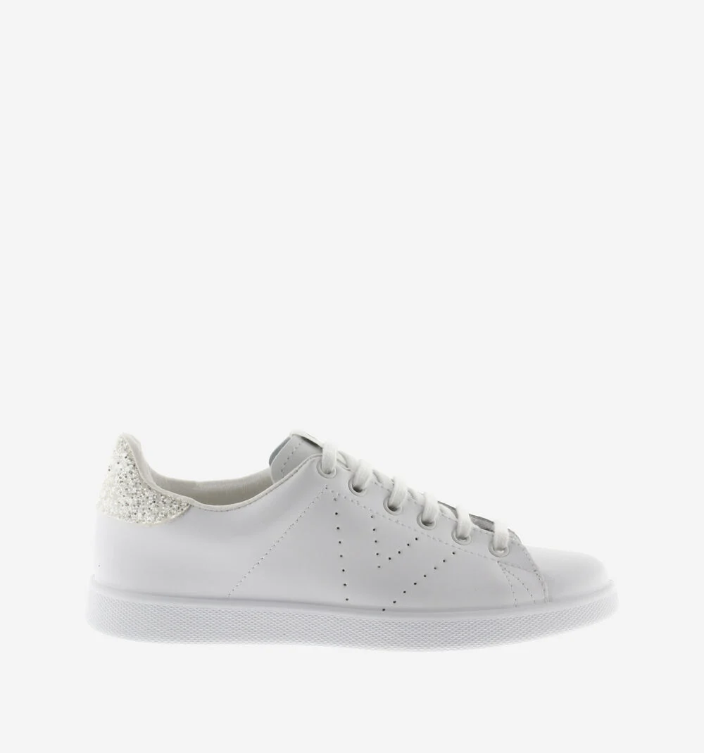 TENIS CUIR & GLITTER Baskets blanches en cuir BLANCO