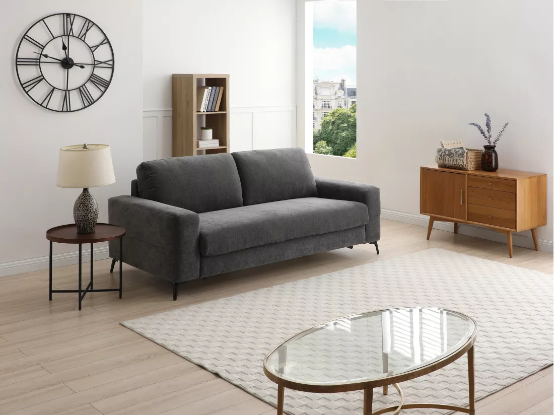 Canapé 3 places convertible express en tissu gris anthracite DUJARDA