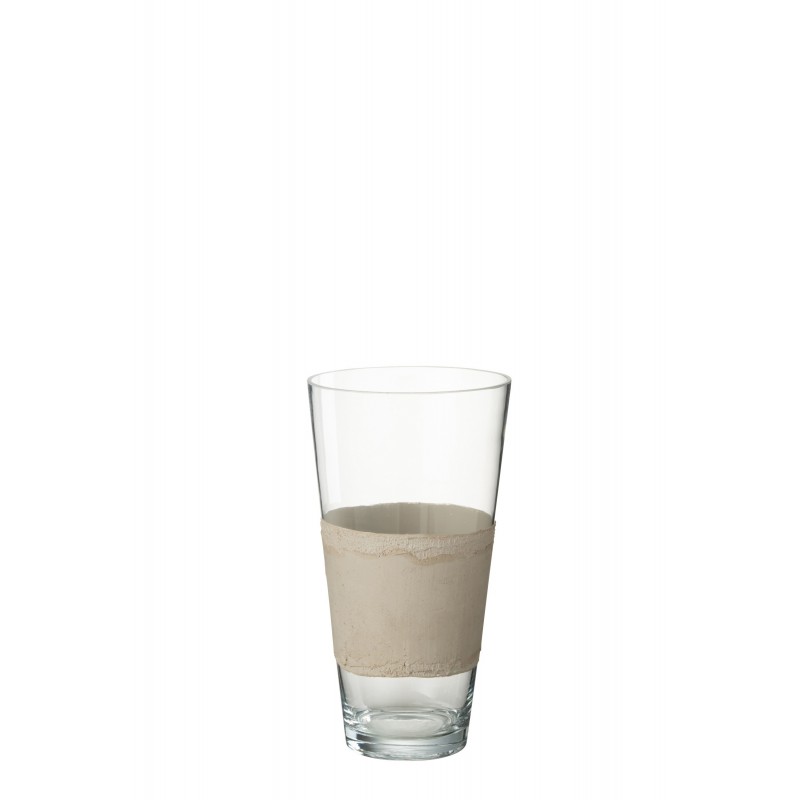 Vase avec ligne en verre beige 19x19x35 cm