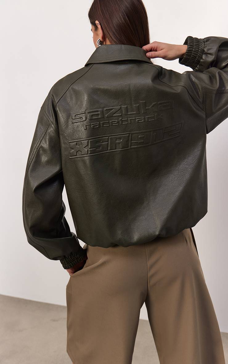 Veste De Motard En Synthétiquecuir Avec Dos Gaufré