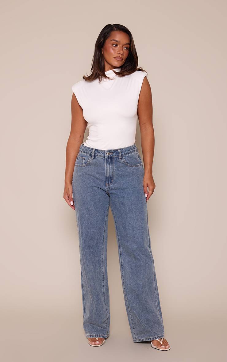 Délavage Vintage Jean En Denim Large Taille Basse Délavé Vintage À Imprimé Graphique Shape