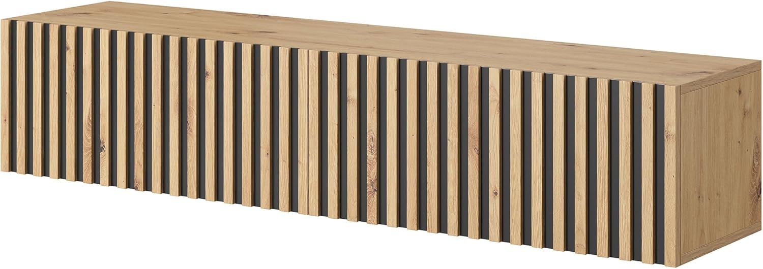 Selsey TV Schrank Board Sideboard Fernsehtisch Fernsehschrank 138,6 cm Hängend Artisan Eiche Schwarz Mit Lamellierter Front Telire