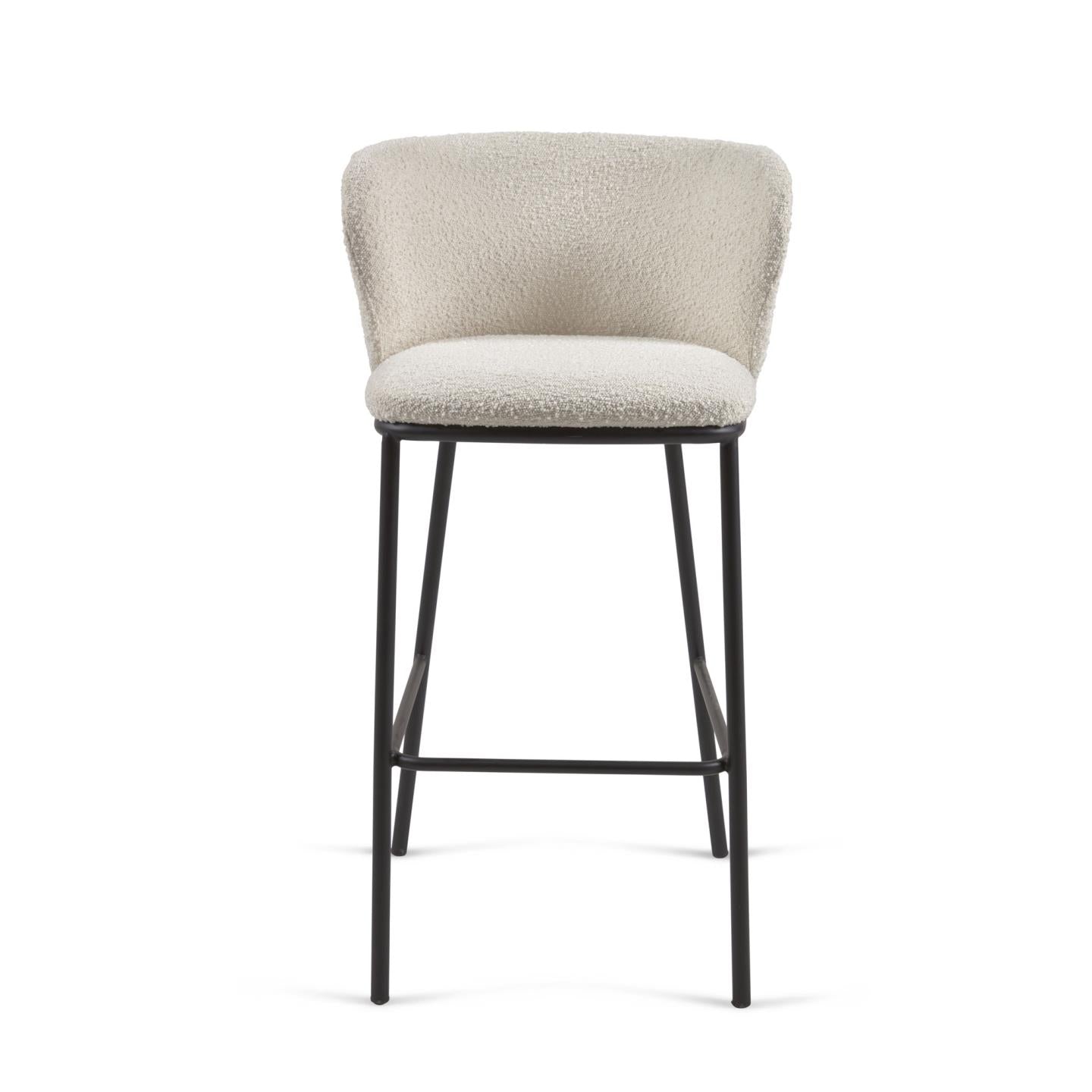 Kave Home Ciselia Barkruk - H 75 cm - Wit / Zwart