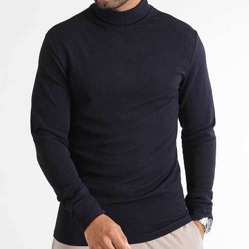 Pull Col Roulé Texturé Waffle 0540 Bleu Marine