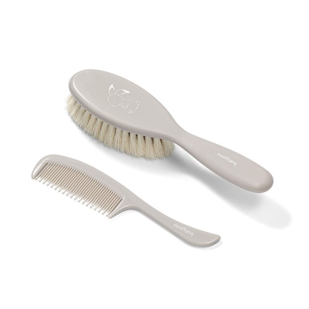 Babyono Set Kamm und Bürste natürliche Haarborsten superweich grau 0M  1 Stk