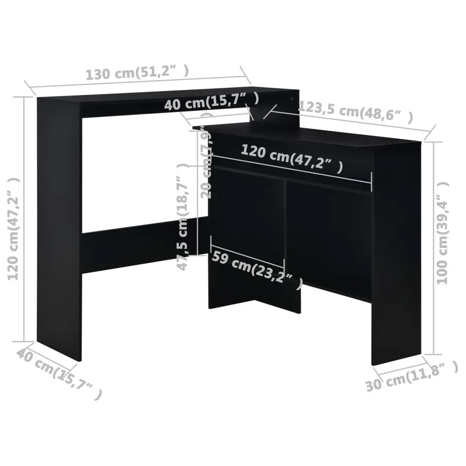 vidaXL - Bartafel - Zwart - Bewerkt hout