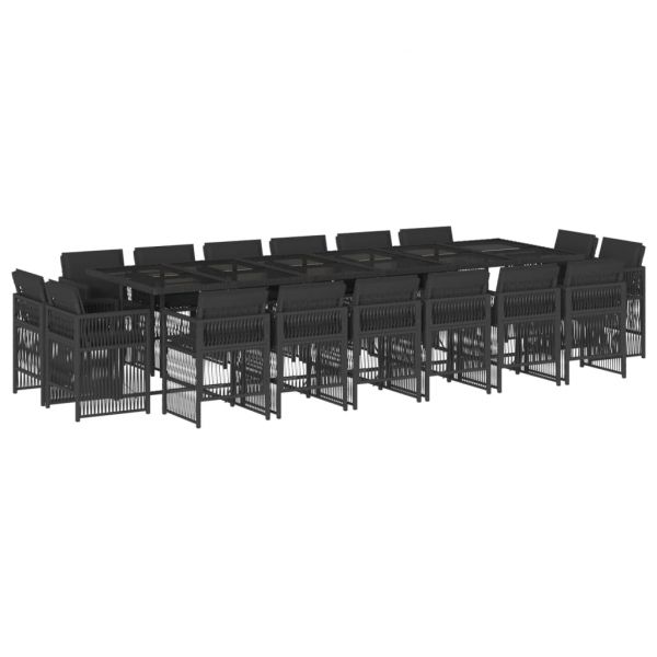 vidaXL 17 Peças Conjunto de Jantar para Jardim com Almofadões Vime Pe Preto - 1411420024