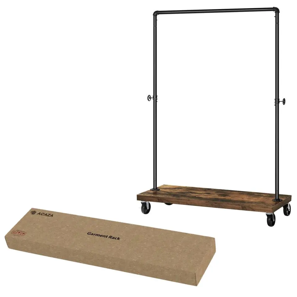 Mobiel kledingrek - rustiek heavy-duty - 1 rail - industrieel design - bruin