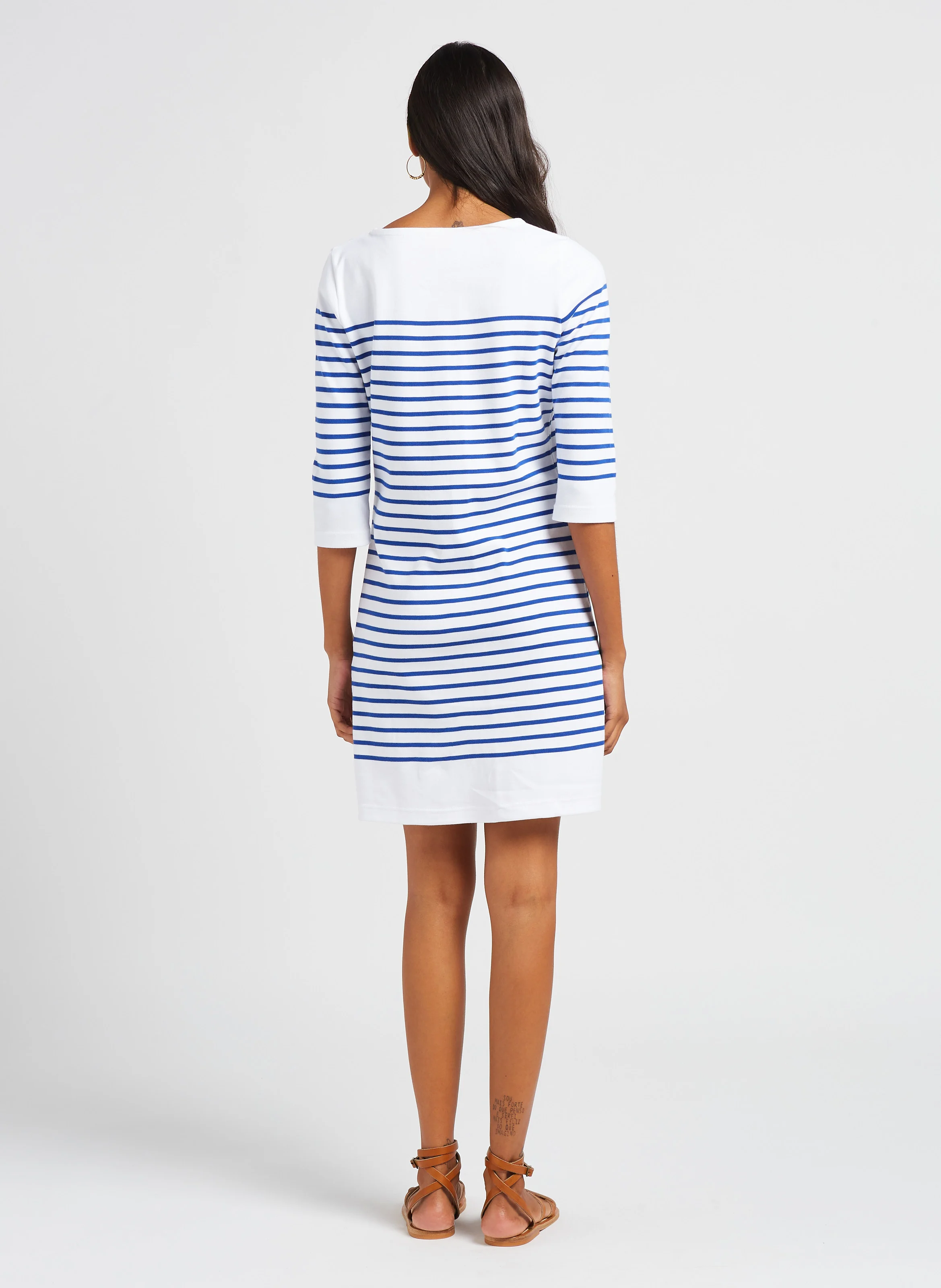 Robe col rond en coton rayé | Blanc