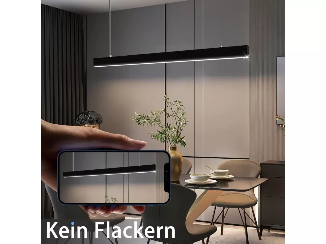NETTLIFE Suspension LED Diam.107CM 32W 3000K-6500K Table à Intensité Variable Noir avec Lampe Design Linéaire Moderne pour Salle à Manger Bureau