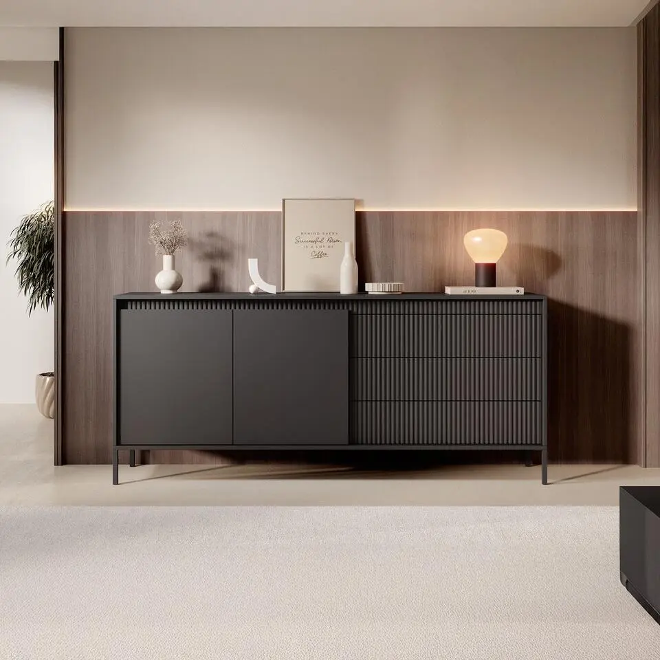 Meubella - Dressoir Saran - Mat zwart - 187 cm