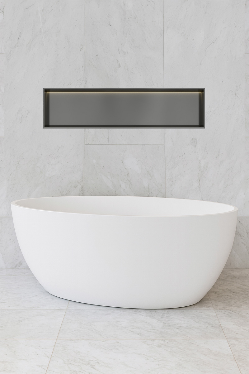 Hotbath &More inbouwnis met verlichting 30x120x10cm geborsteld gunmetal PVD