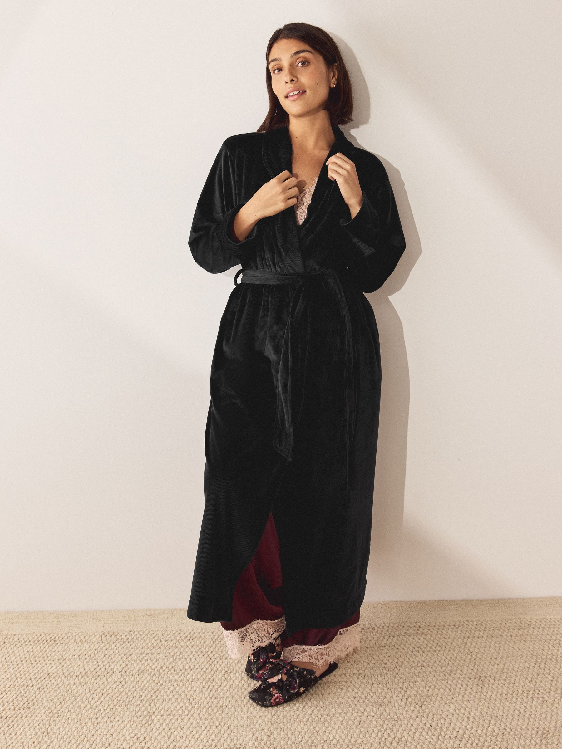 Zwart - Studio Cosy Ribbed Dressing Gown