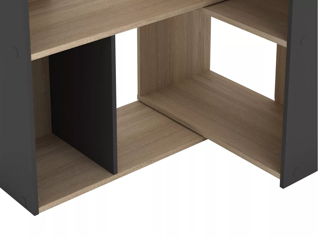 Bibliothèque d'angle modulable - 8 à 12 niches - Naturel et Anthracite - DARLENA