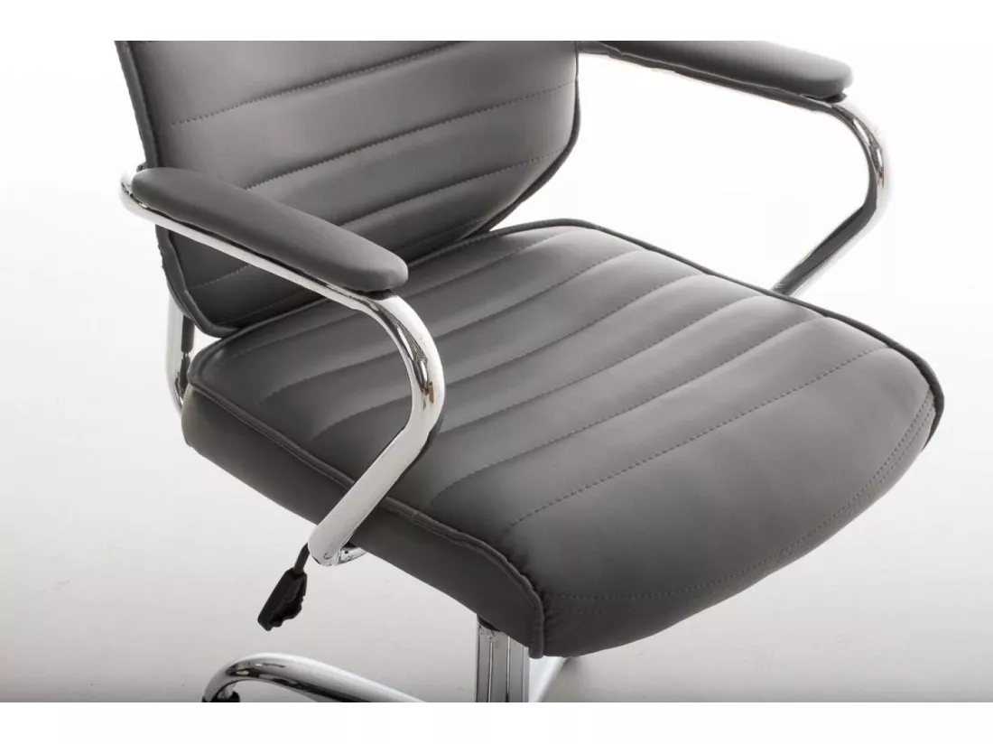 Chaise de bureau - Similicuir & Métal chromé - Gris - Rako