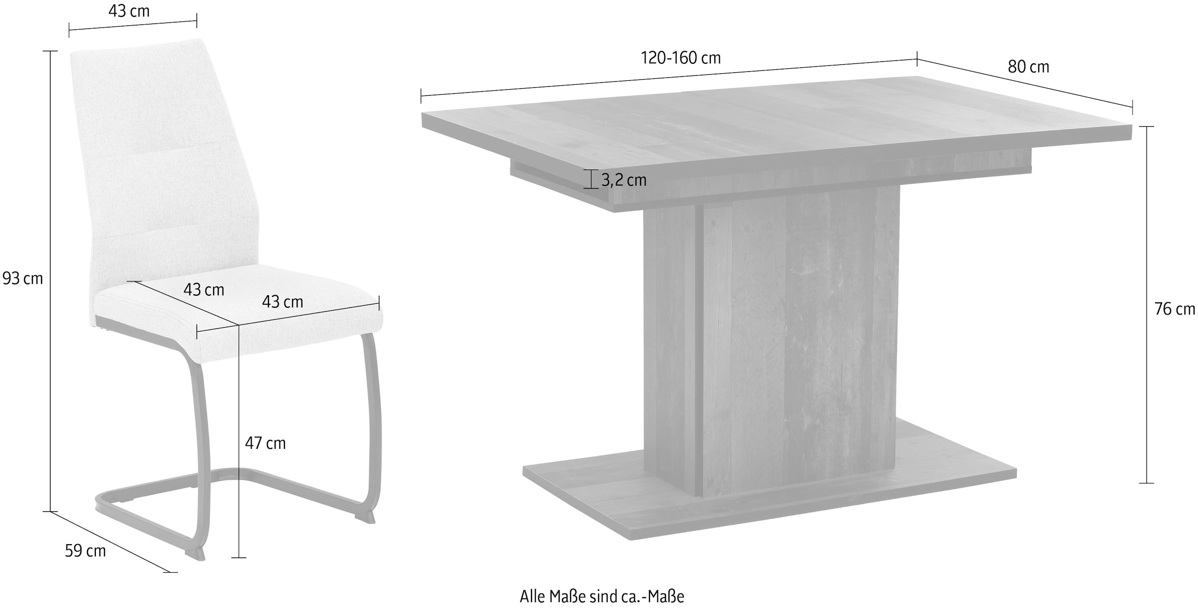 HELA Essgruppe »Ariana, Esstisch mit 6 Stühlen, ausziehbarer Küchentisch« Set, 1 Tisch ausziehbar / 6 Stühle, 7 Stk. tlg. Tisch 120-160cm, 6 Stühle mit hoher Belastbarkeit